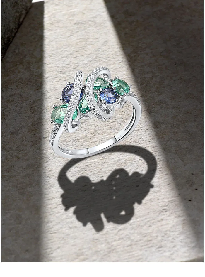 SANTUZZA 925 Sterling Silber Ringe für Damen, grün-blaue Spinell- und weiße CZ-Edelsteine, originale Ringe, Hochzeitsgeschenke, edler Schmuck – Detail 1
