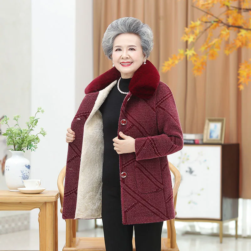 2022 New Fashion Elderly Women Winter Warm Jacket Coat Female Thicken Imitation Mink Velvet Coats Parkas Outerwear Overcoat