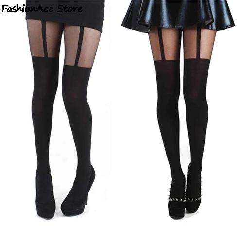 1 Pair Female Sexy Black Fake Garter Belt Suspender Tights Over The Knee Hosiery Stocking One Size