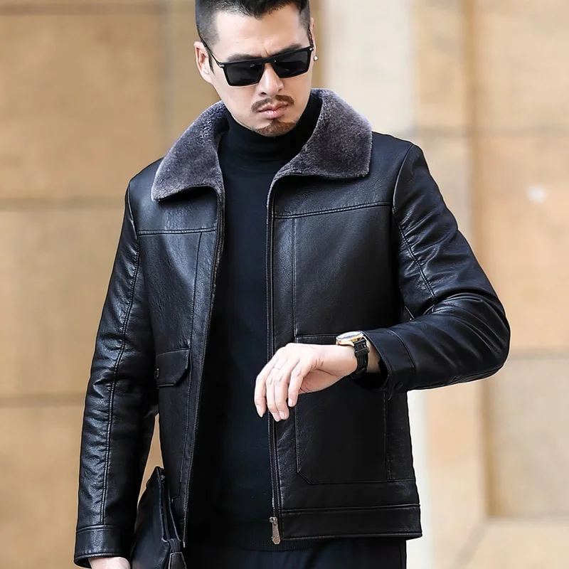 2020 New Russian Winter Leather Jacket Men Top quality Faux Fur Warm Leather Jackets Male Coats Jaqueta De Couro Masculina