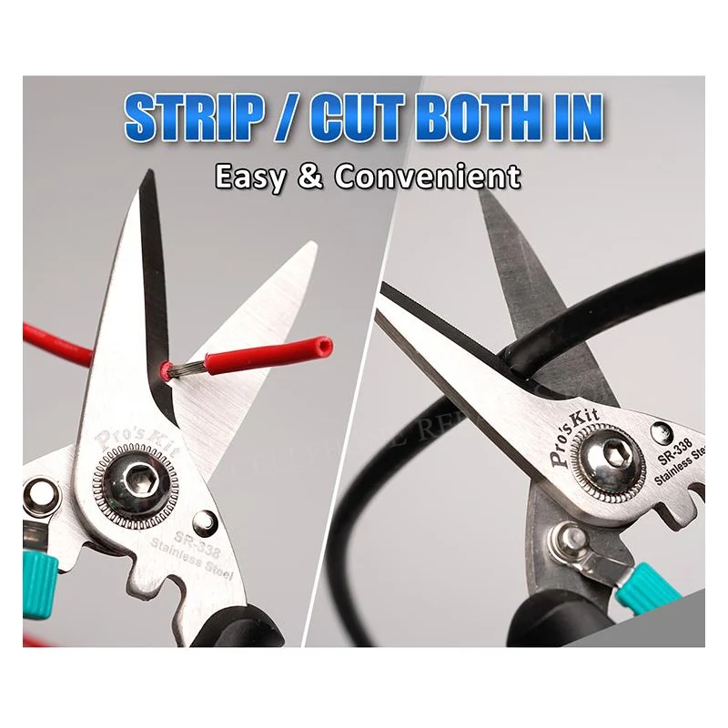 Pro\'sKit SR-338 MultiPurpose stainless steel Shears cut cable strip wire iron net leather strong durable non-slip Household tool