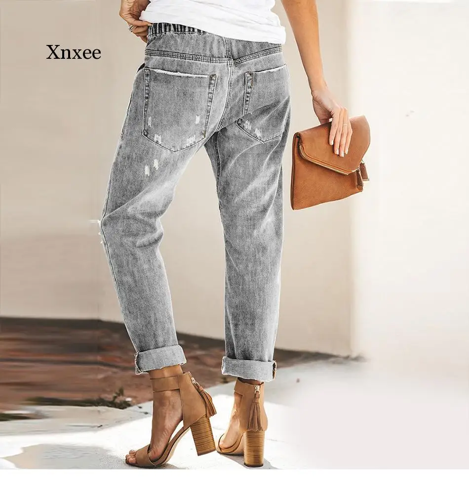 Vintage Ladies Boyfriend Jeans For Women Solid Blue High Waist Jeans Streetwear Korean Style Denim Pencil Pants mom loose