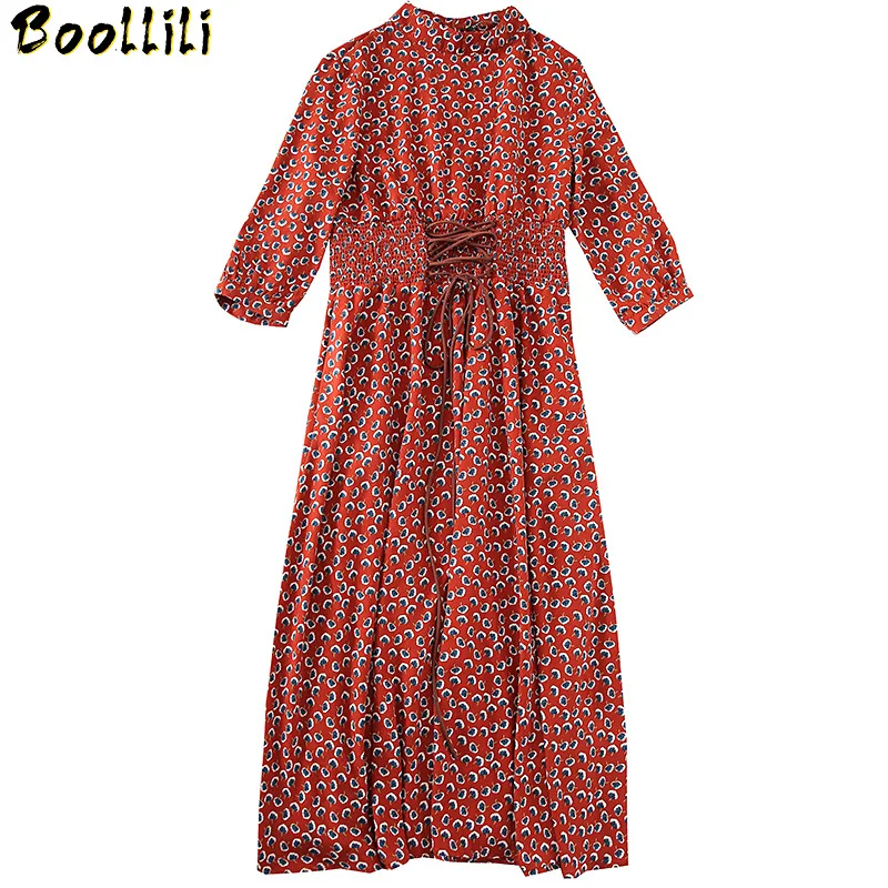 

Summer Boollili Spring Dress Women Clothes 2023 Korean Vintage Printing Long Beach Dress Women's Dresses Boho Bandage Dress