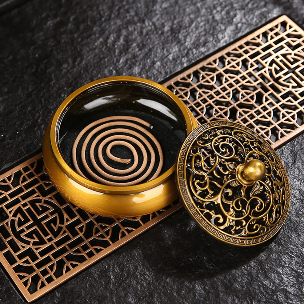 Retro Imitation Copper Incense Burner Zinc Alloy Coil Incense Burner Sandalwood Censer Home Auspicious Decorations