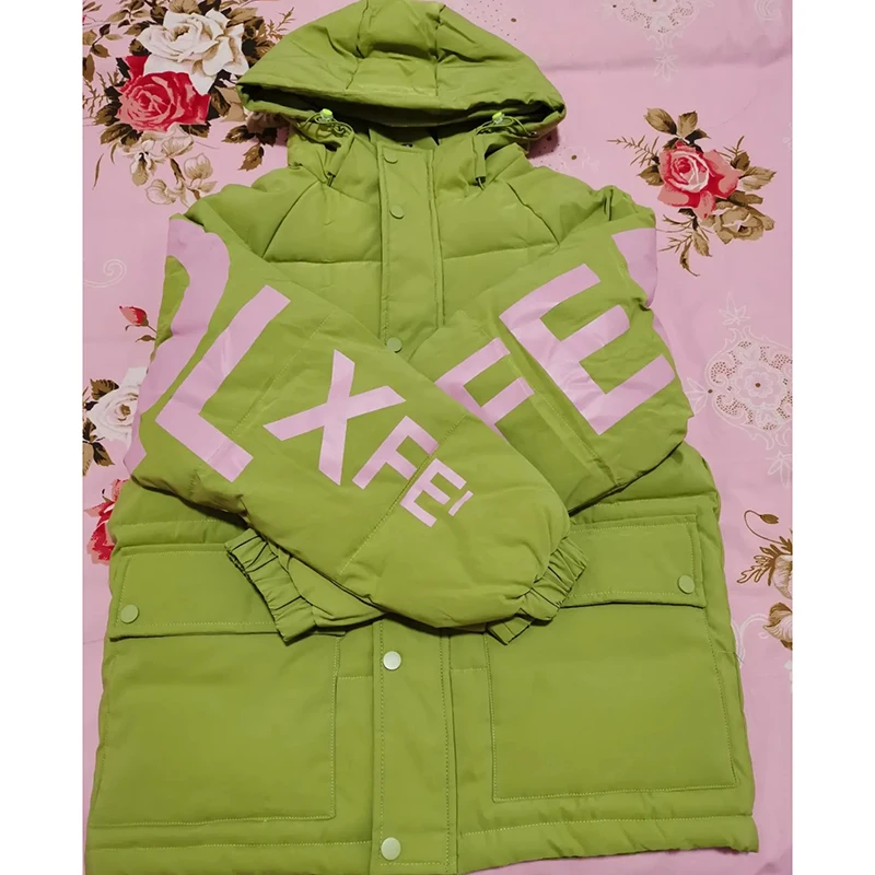 Down Cotton Short Jacket Winter Women Letter Print Loose Hooded Parkas Streetwear Oversize Female Big Pocket Quilted Coat