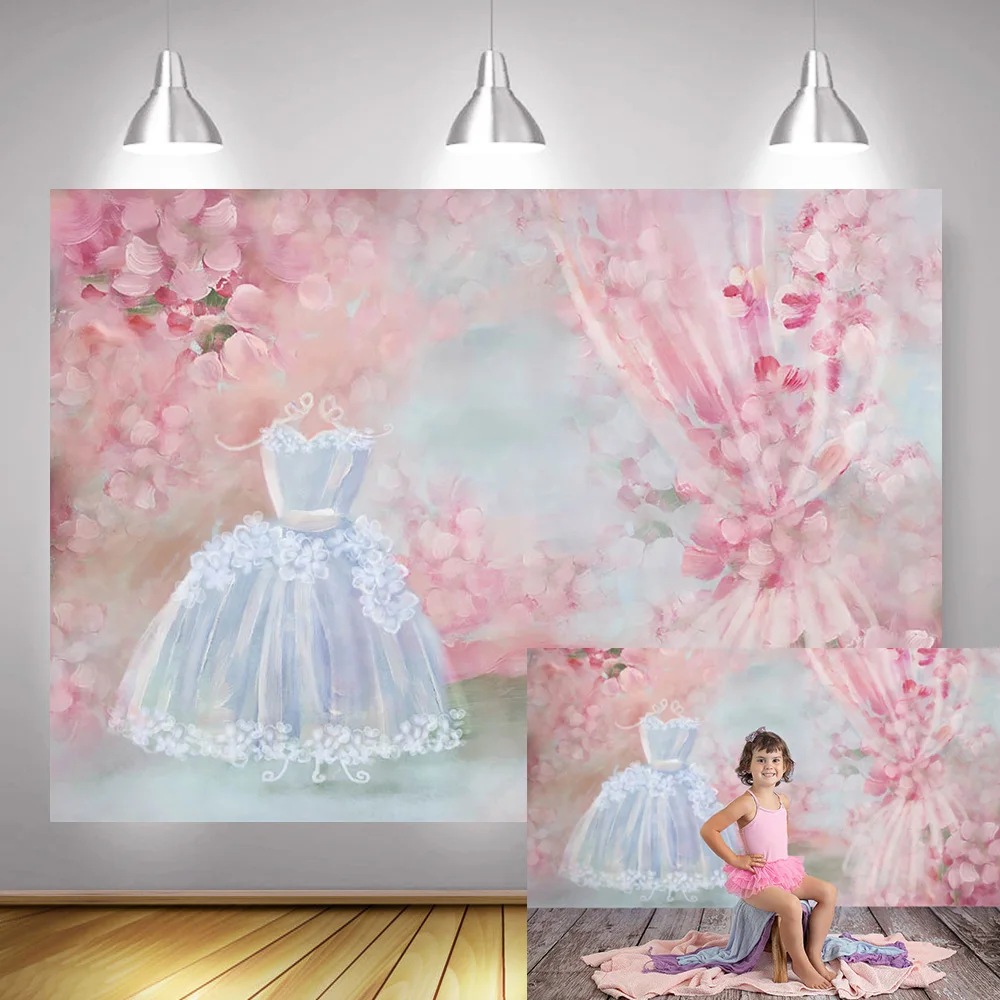 Floral Dress-up Sweet Princess Birthday Backdrop for Photography Pink Petal Newborn Baby Portrait Background Charming Dresses