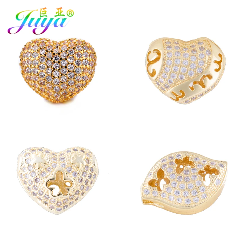 Juya DIY Gold/Rose Gold Hear Beads Small Hole Charm Beads Supplies For Women Natural Stones Beadwork Jewelry Making