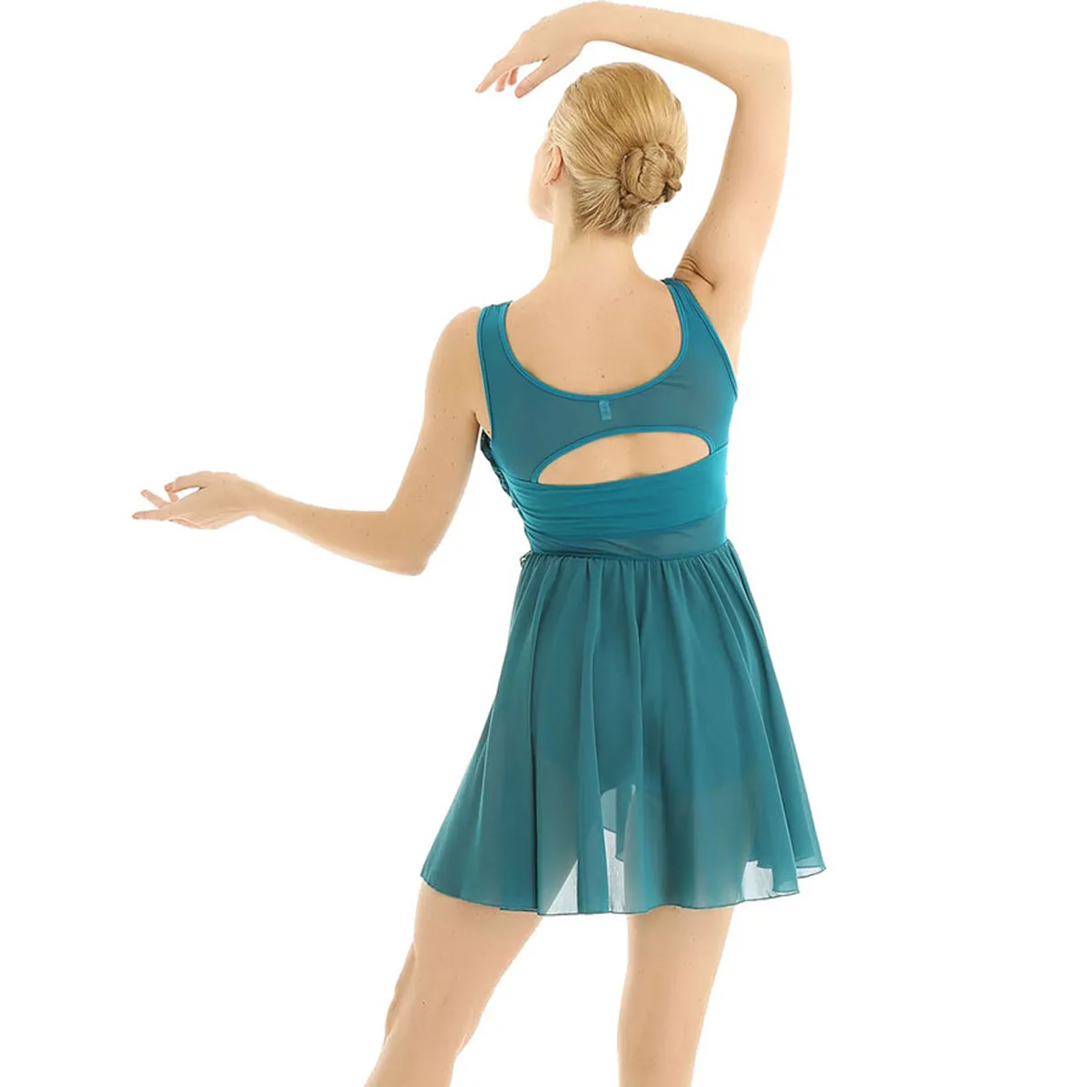 Vrouwen Mouwloze Chiffon Lyrische Dans Jurk Asymmetrische Illusion Moderne Hedendaagse Ballet Gymnastiek Turnpakje Dans Kostuums