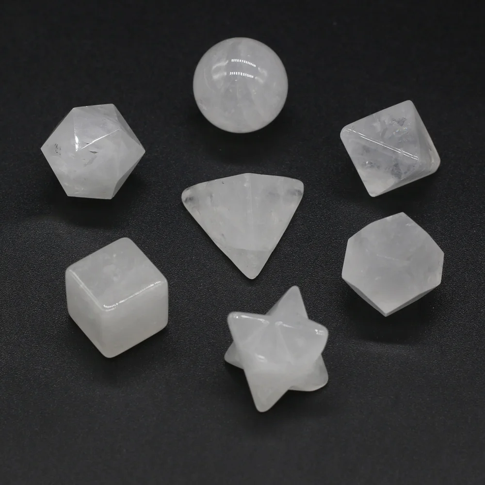 7pcs Natural Stone White Jades Platonic Solids Cube Dodecahedron Crystal for Trendy Energy Home Decoration Stone