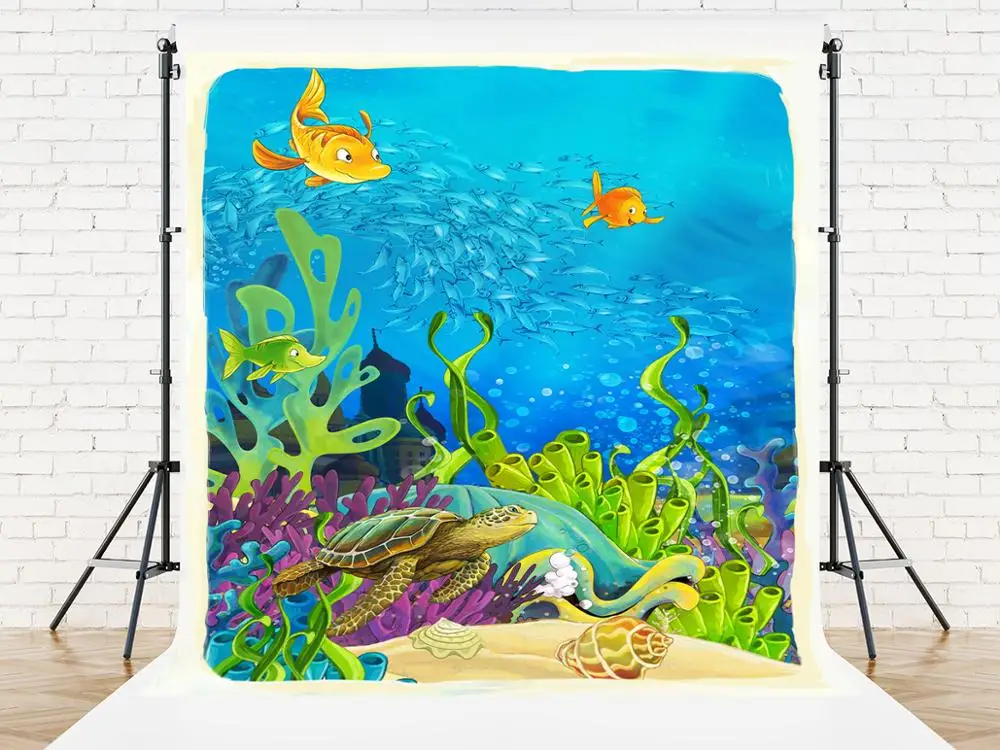 VinylBDS  5X7FT Newborn Underwater World Cartoon Animal For Children Kids Curtain  Background Backdrop