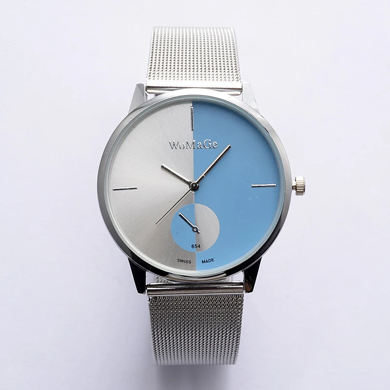 

Womage Unique Dial Women Watches Stainless Steel Mesh Band Quartz Wristwatches Womens Watches horloges vrouwen montre femme 2019