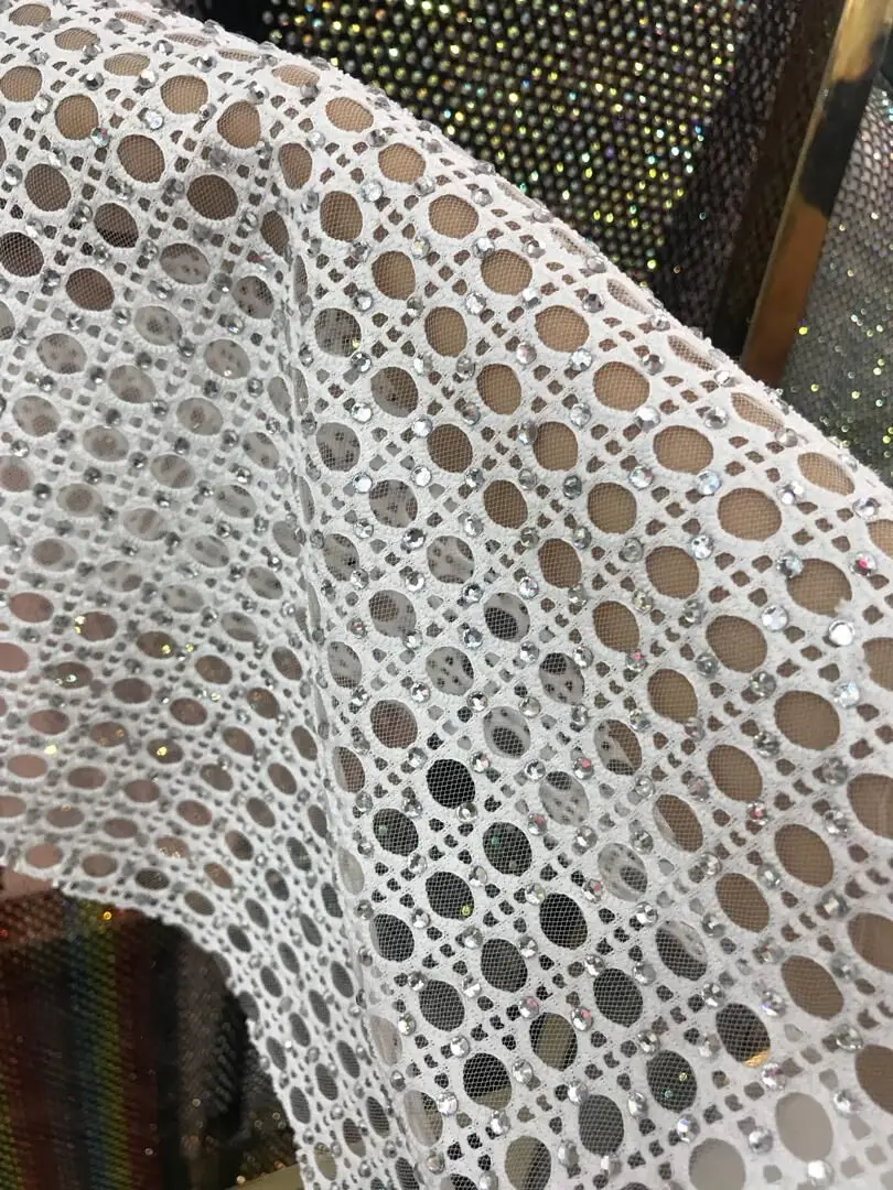 

luxury embroidery tulle mesh lace fabric with rhinstones good quality SYJ-828818 for party dress