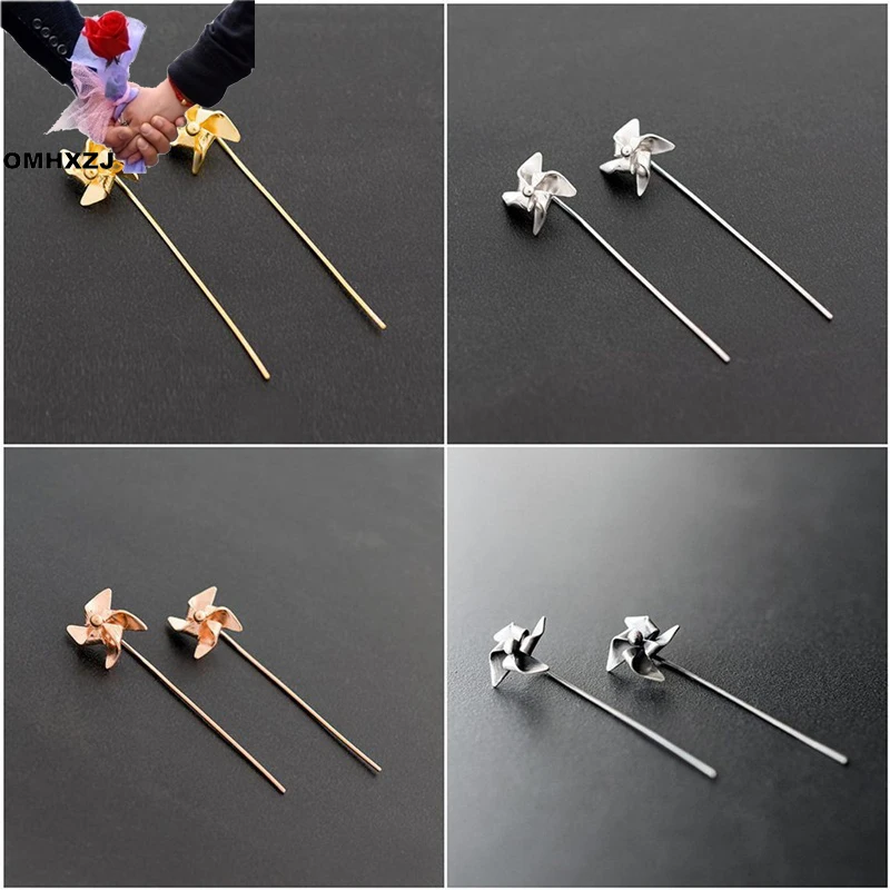 OMHXZJ Wholesale EA686 European Fashion Fine Hot Woman Girl Party Birthday Wedding Gift Windmill Tassel 18KT Gold Stud Earrings