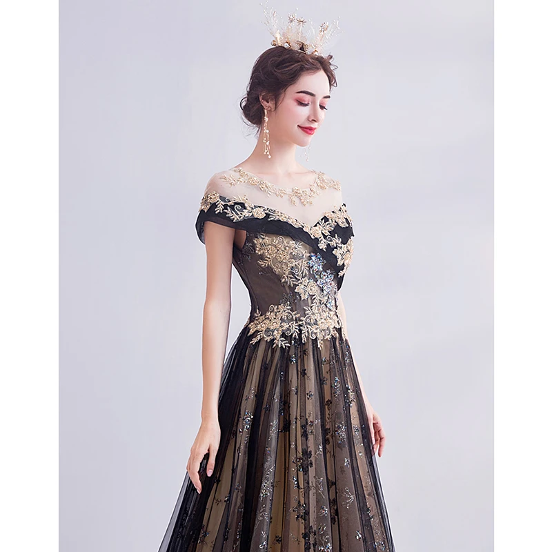 luxury baroque black golden rococo ball gown long dress vintage medieval dress Renaissance princess Victoria dress