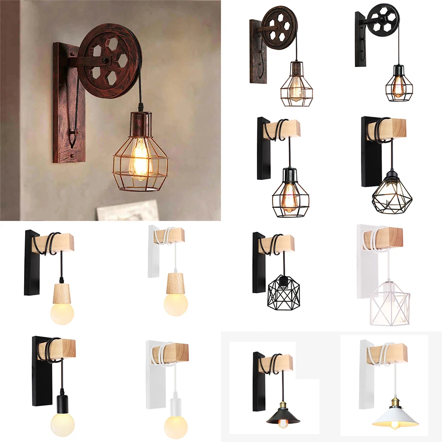 

Modern Minimalist Pulley Wall Light Nordic Wood Wall Lamp Stair E27 Indoor Home Sconce Hanging Lighting for Bar Aisle Bedside