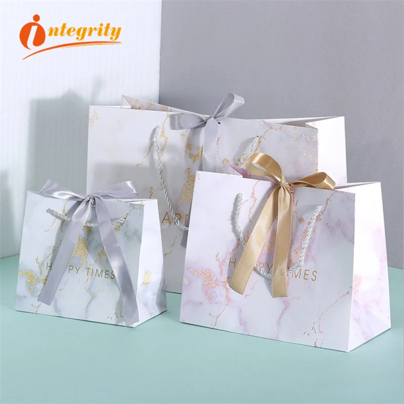 INTEGRITY  5/10pcs Marble Paper Gift Bags Garment Holiday Portable Shopping Bag Business Packaging Wedding Party Decoration