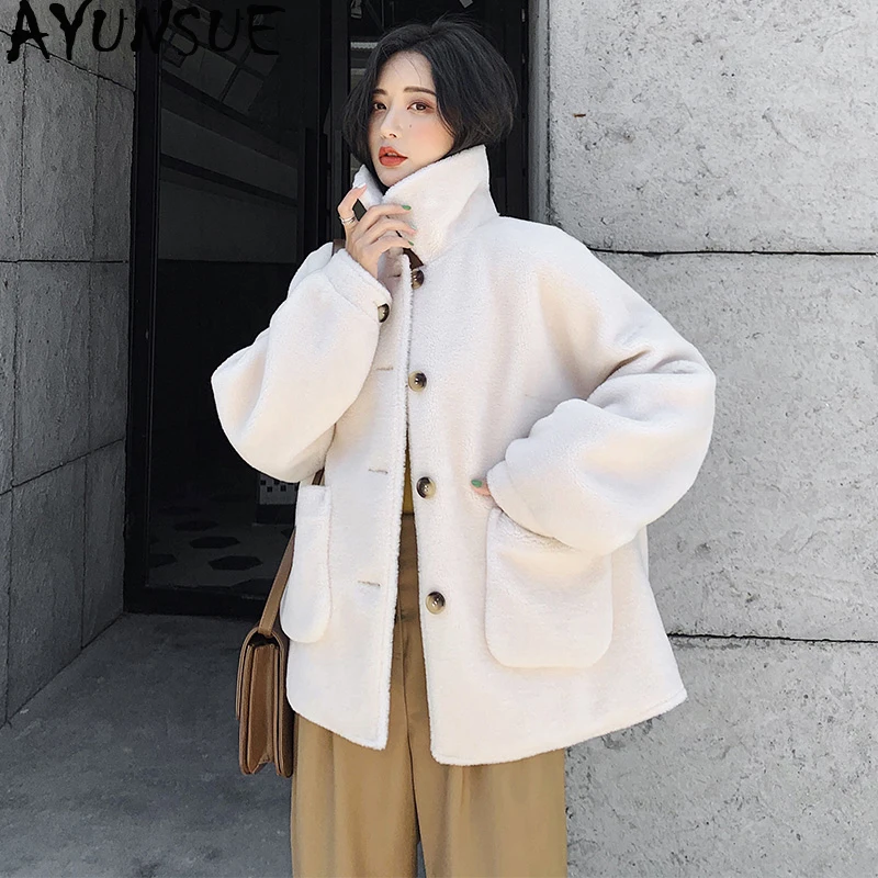 

AYUNSUE Real Fur Coat Female Sheep Shearling Fur Korean Jackets 2020 Autumn Winter Jacket Women Real Wool Coats Outwear MY3563