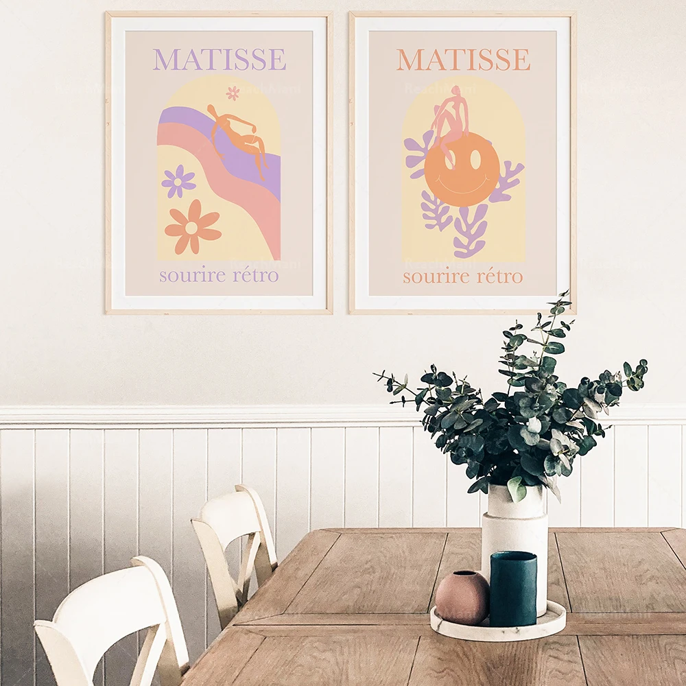 Henri Matisse is inspired by retro pastel prints, retro aesthetics, pastel color printing, 70s wall abstract art fun posters