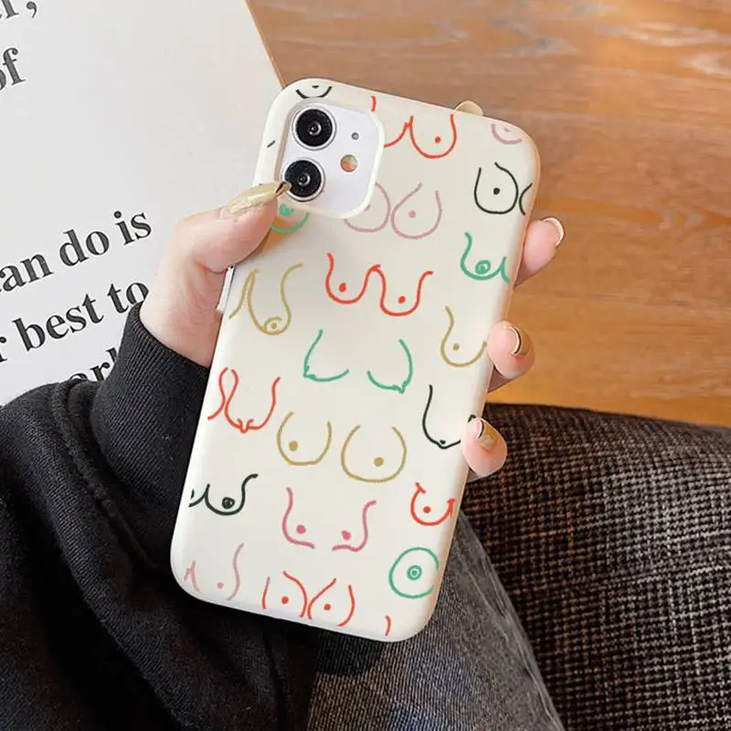 Boobs Art Print Phone Case Soft Solid Color for iPhone 11 12 13 mini pro XS MAX 8 7 6 6S Plus X XR