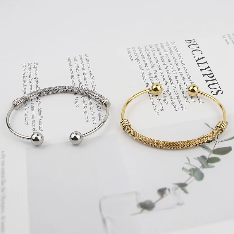 Simple Stainless Steel Twisted Wire Mesh Opening Steel Ball Ladies Bracelet Birthday Anniversary Gift Wholesale image 3