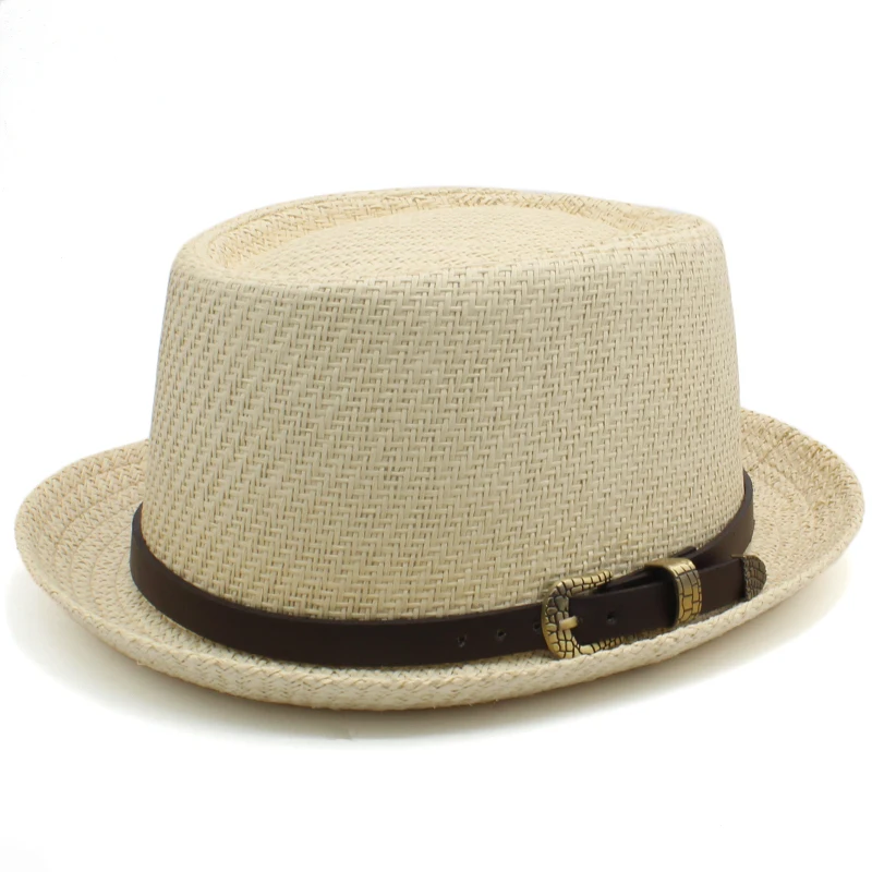 Men Women Classical Straw Pork Pie Hats Fedora Sunhats Trilby Caps Summer Boater Beach Outdoor Travel Party Size US 7 1/4 UK L