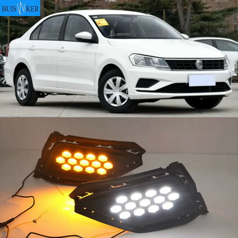 

2PCS LED Daytime Running Light For Volkswagen VW Jetta 2017-2019 Dynamic Yellow Turn Signal Relay 12V Car DRL Lamp