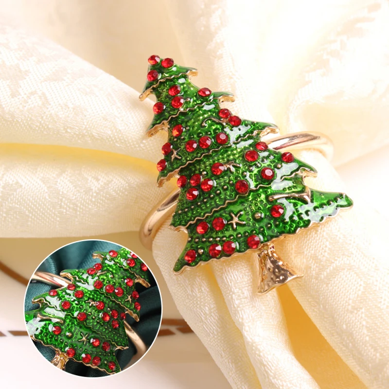 6PCS Upscale Hotel Napkin Ring Christmas Tree Napkin Circle Party Table Decor Napkin Buckle Dinner Party Wedding