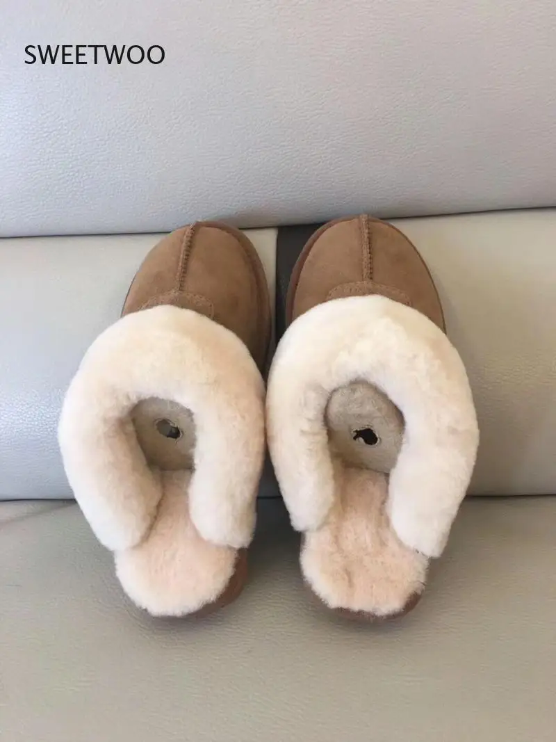 Natural Fur Slippers Fashion Female House Winter Slippers Women Warm Indoor Slippers Quality Soft Wool Lady Home Shoes