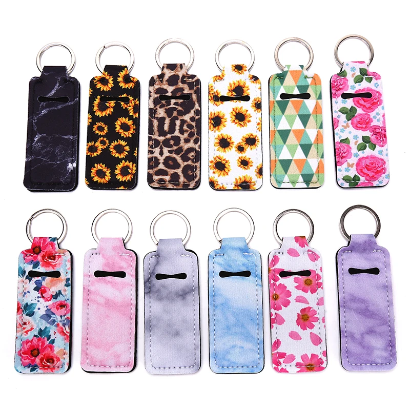 1pc Creative Keychain Neoprene Chapstick Holders Lipstick Cases Cover Portable Balm Holders Marble Style Keyring Party Gifts