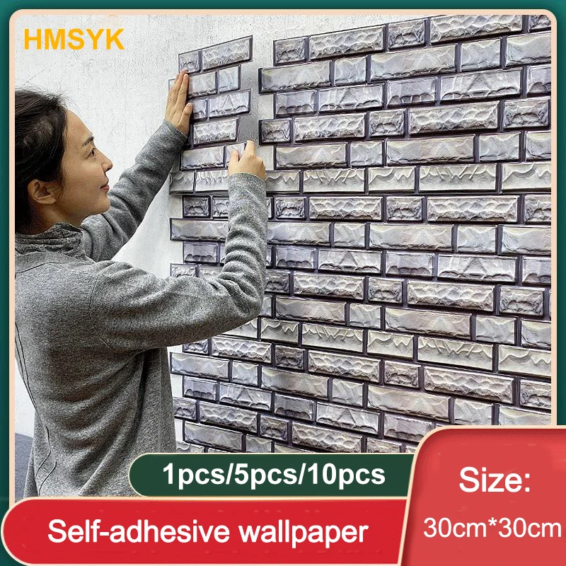 1/5/10pcs 3D Sticker PVC Self-adhesive Seamless Splicing Brick Pattern Wall Sticker TV Background Wall Paper WallpaperWaterproof