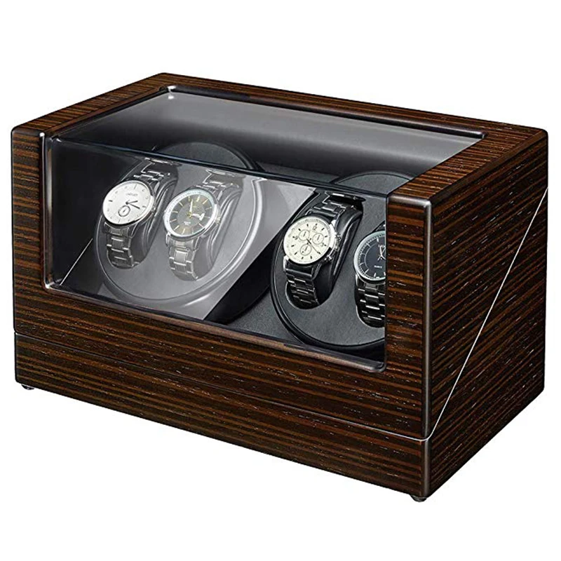 

Ebony Automatic Quad 4+0 Watch Winder with Double Quiet Mabuchi Motors 5 Working Modes Good Quality