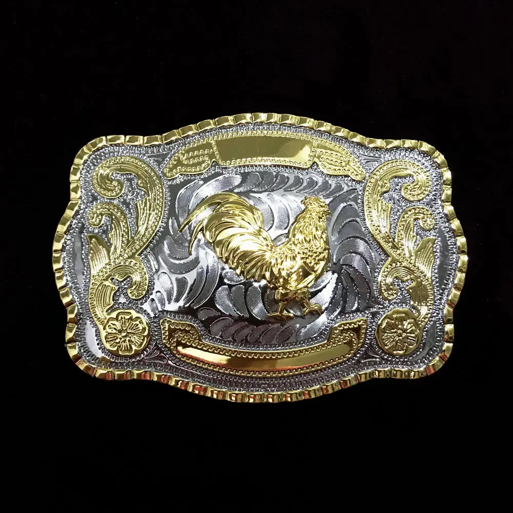 Western cowboy belt buckle Silver rooster two-color electroplated personality for men smooth buckle suitable for 4.0 belt