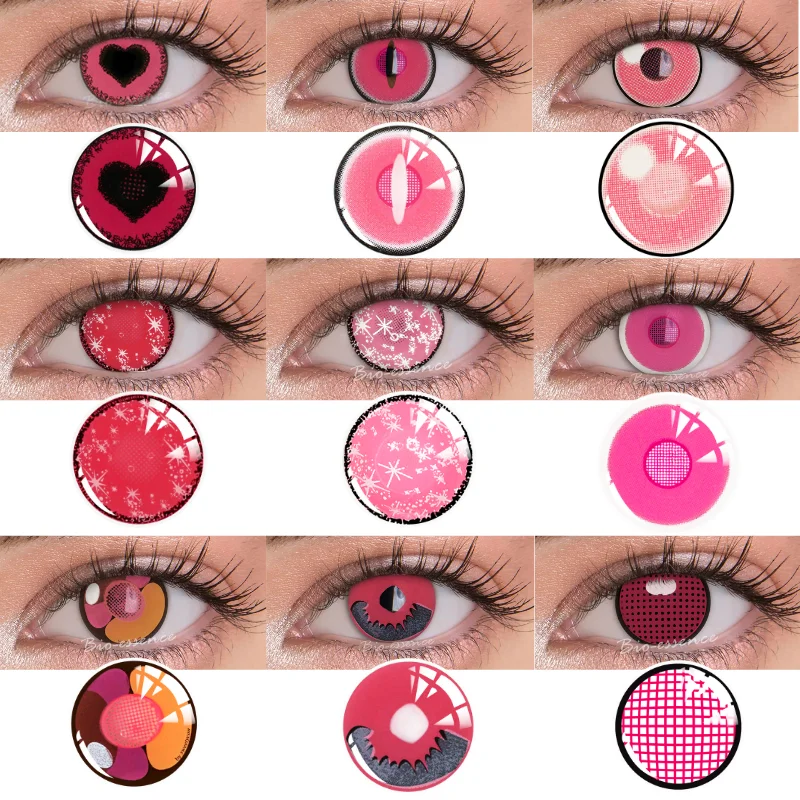 Bio-essence 1 Pair Cosplay Contact Lenses for Eyes Colored Anime Accessories Pink Lens Halloween Nezuko Cosplay Contacts Lens