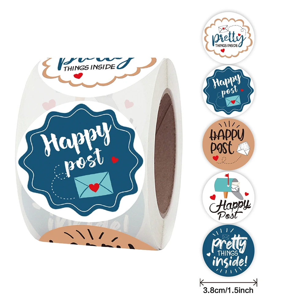 500pcs/roll 3.8cm Blue Envelope Happy Post Stickers Thank You Label  Album Scrapbooking Decoration Stationery Sticker