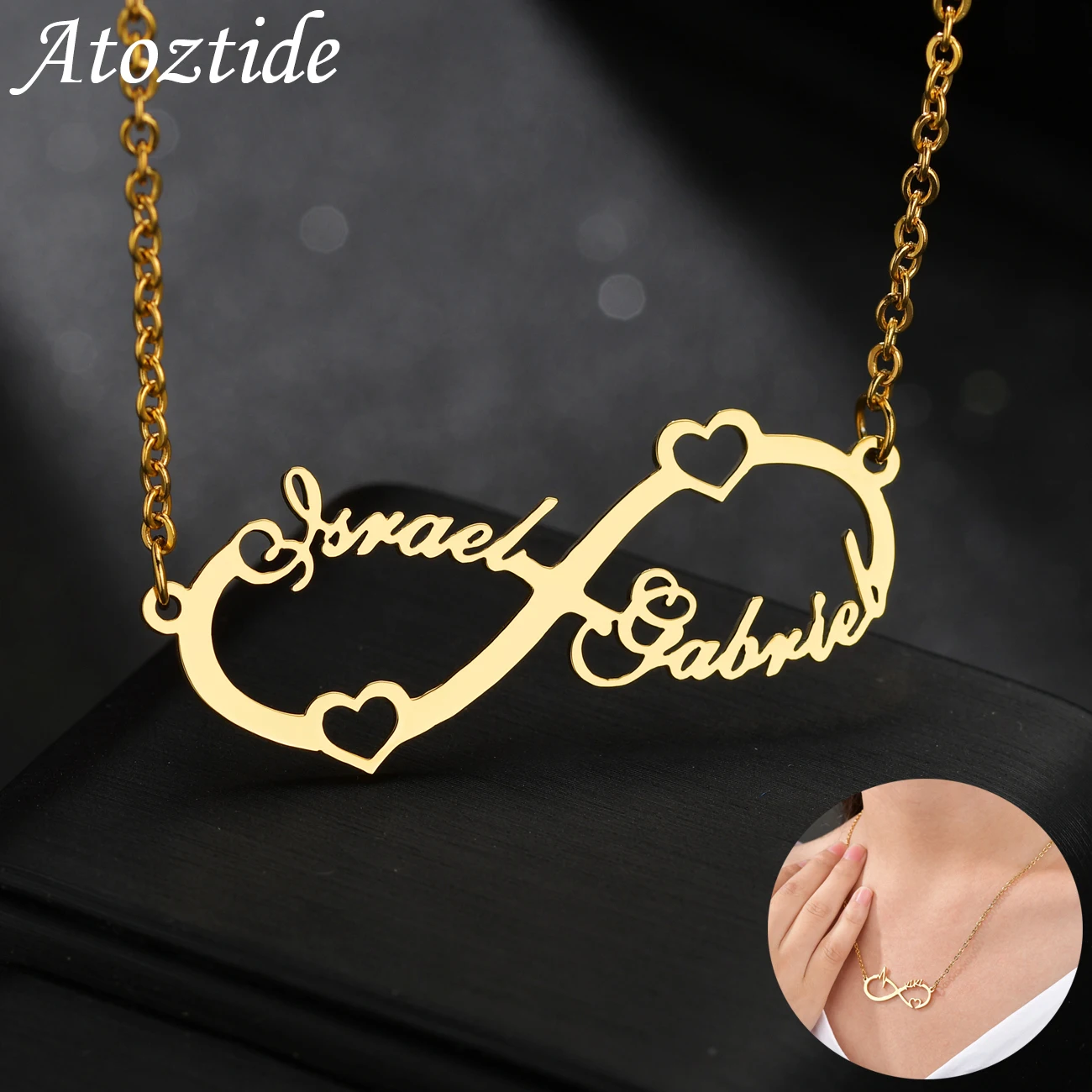 

Atoztide Customize Infinite Name Necklace for Women Personalized Summer Stainless Steel Custom Choker Chain Jewelry Friend Gift