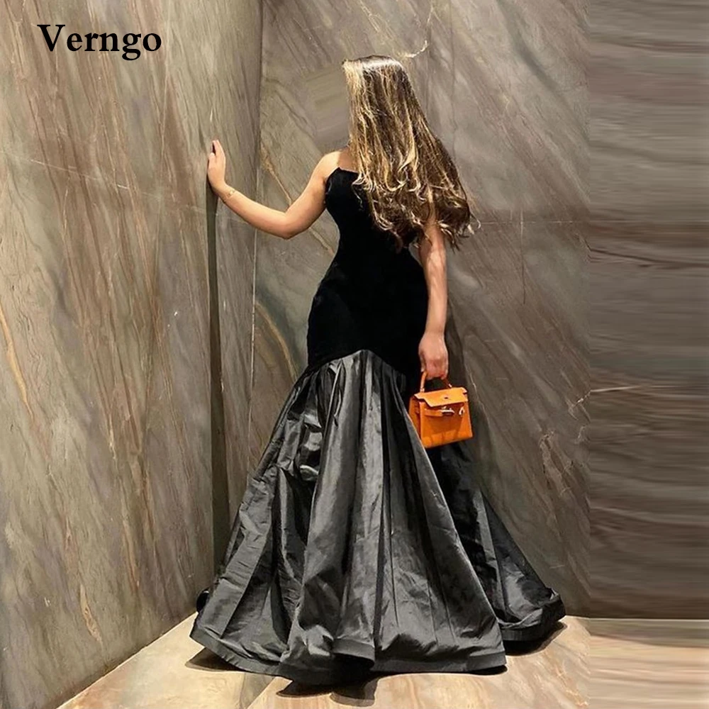 

Verngo Black Velvet Taffeta Long Evening Dresses Mermaid Strapless Floor Length Israel Women Formal Prom Dress Simple Gown