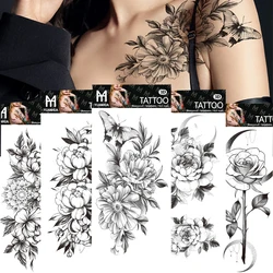 Tatuagem Temporária Impermeável para Mulheres, Black Flower Art Body, Tatuagem Cool Snake, Sexy Rose Sticker, Manga Braço Falso, Flash, Moda, 1Pc