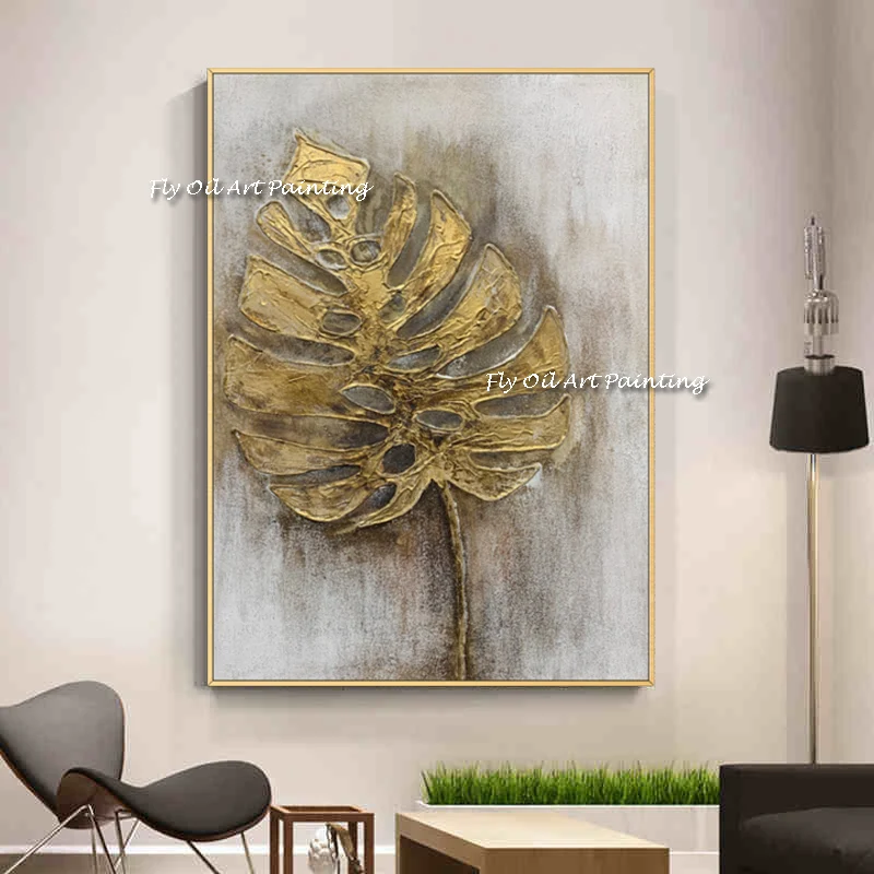 

Hand-painted Knife Golden Tree Plant Oil Painting On Canvas Abstract Scenery Pictures Wall Art Landscape Decoration Artwork