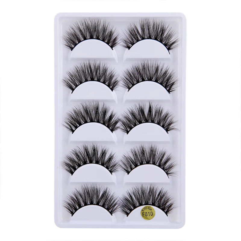 5 Pairs 3D False Eyelashes Imitation Mink Hair Natural Long Soft Wispies Fluffies Series Black Eyelashes Handmade Cruelty Free