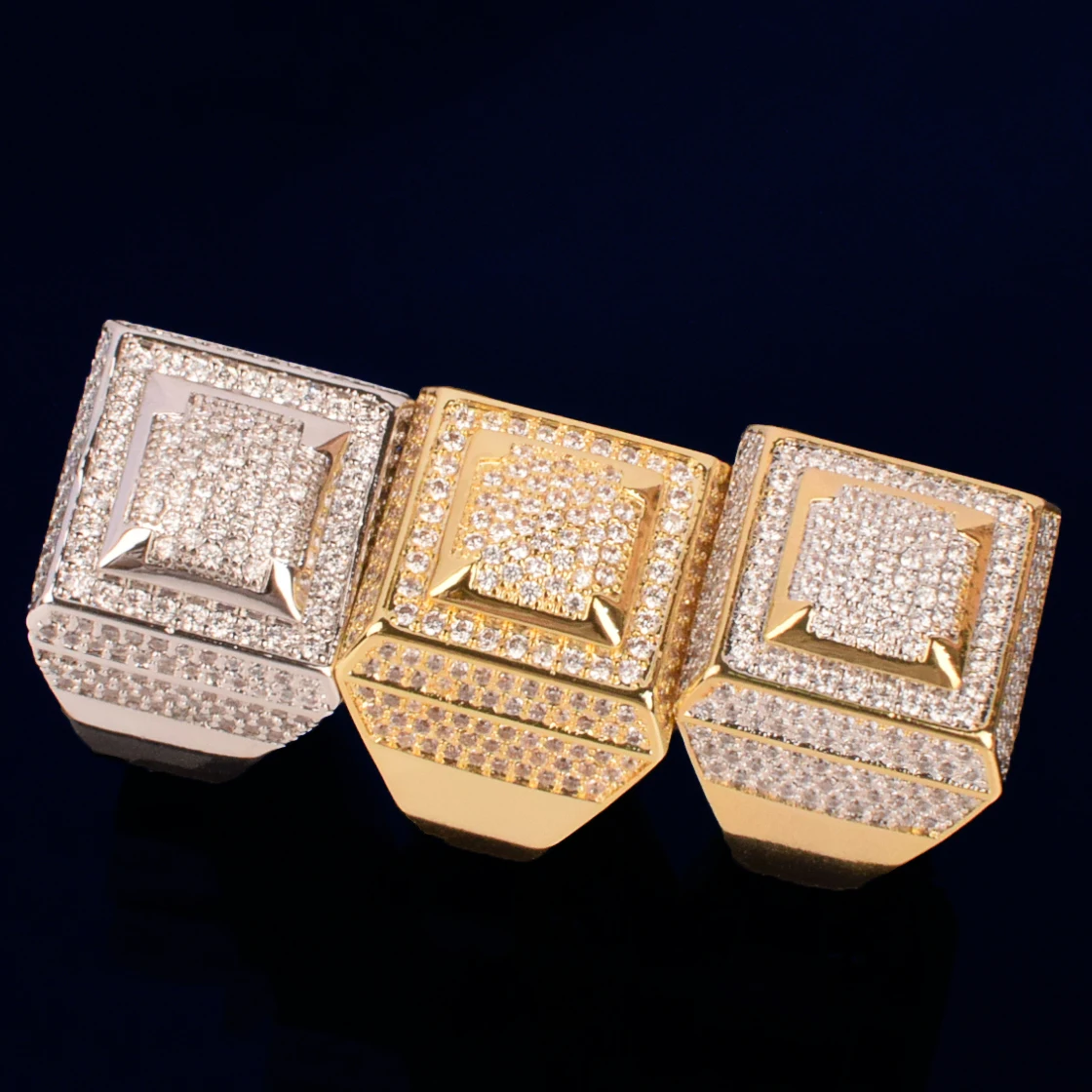 Mens Hip Hop Ring Gold Color Copper Material Iced Full Cubic Zirconia Fashion Rock Jewelry