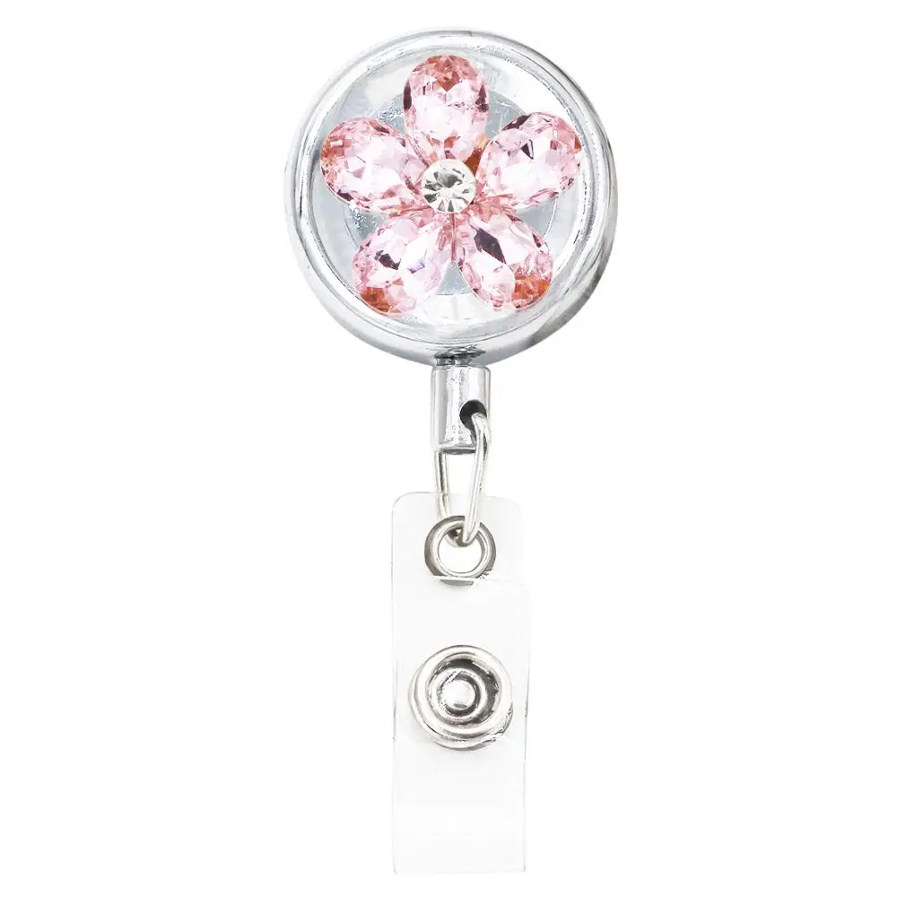 Bling Flowers Pearl Badge Reel ID Retractable Badge Holder Belt Clips Metal Heavy Duty Steel Wire Cord 3 Pack image 6