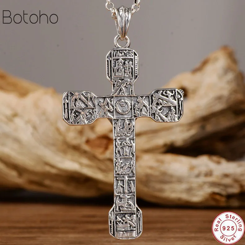 

Real Pure 925 Sterling Silver colour Crucifix Jesus Piece Pendant For Men women Retro Antique Holy Orthodox Jewelry