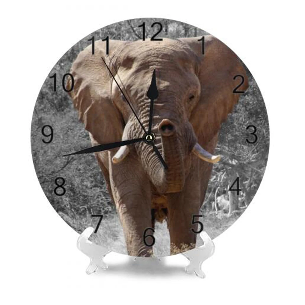 25CM Round Wall Clock Elephant Print Numeral Digital Dial Mute Silent non-ticking electronic wall clock Battery Operated Clock