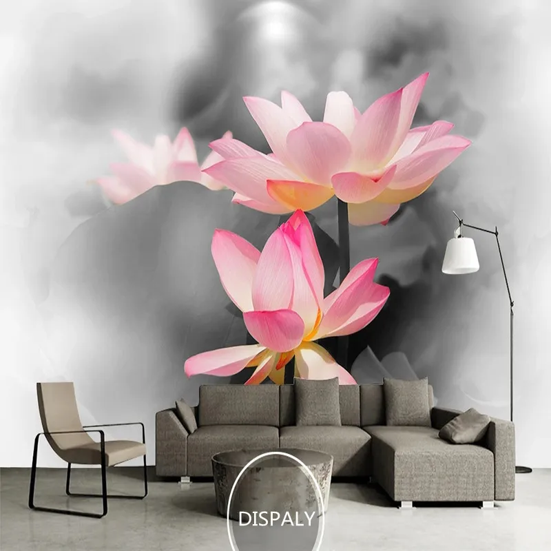 Custom Mural Wallpaper 3D New Chinese Style Hazy Misty Lotus Pond TV Background Wall Mural Papel De Parede Fresco Tapety Stick