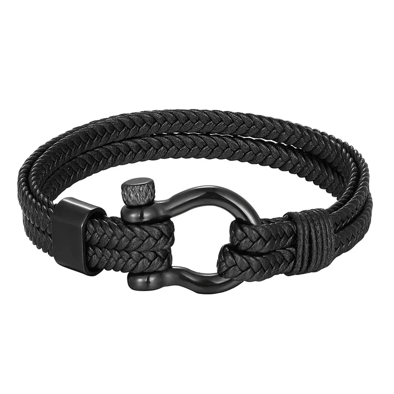 2023 New Fashion Stainless Steel Bracelet Men Punk Genuine Leather Bracelets & Bangles Charm Jewelry Wholesale Pulseira Homens