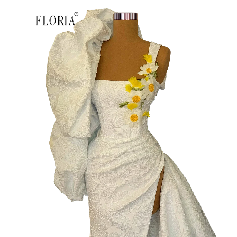 Abito da sera Applique con maniche a sbuffo bianco primaverile 2022 abito da sposa da donna con lato diviso più nuovo Vestido Custom Made