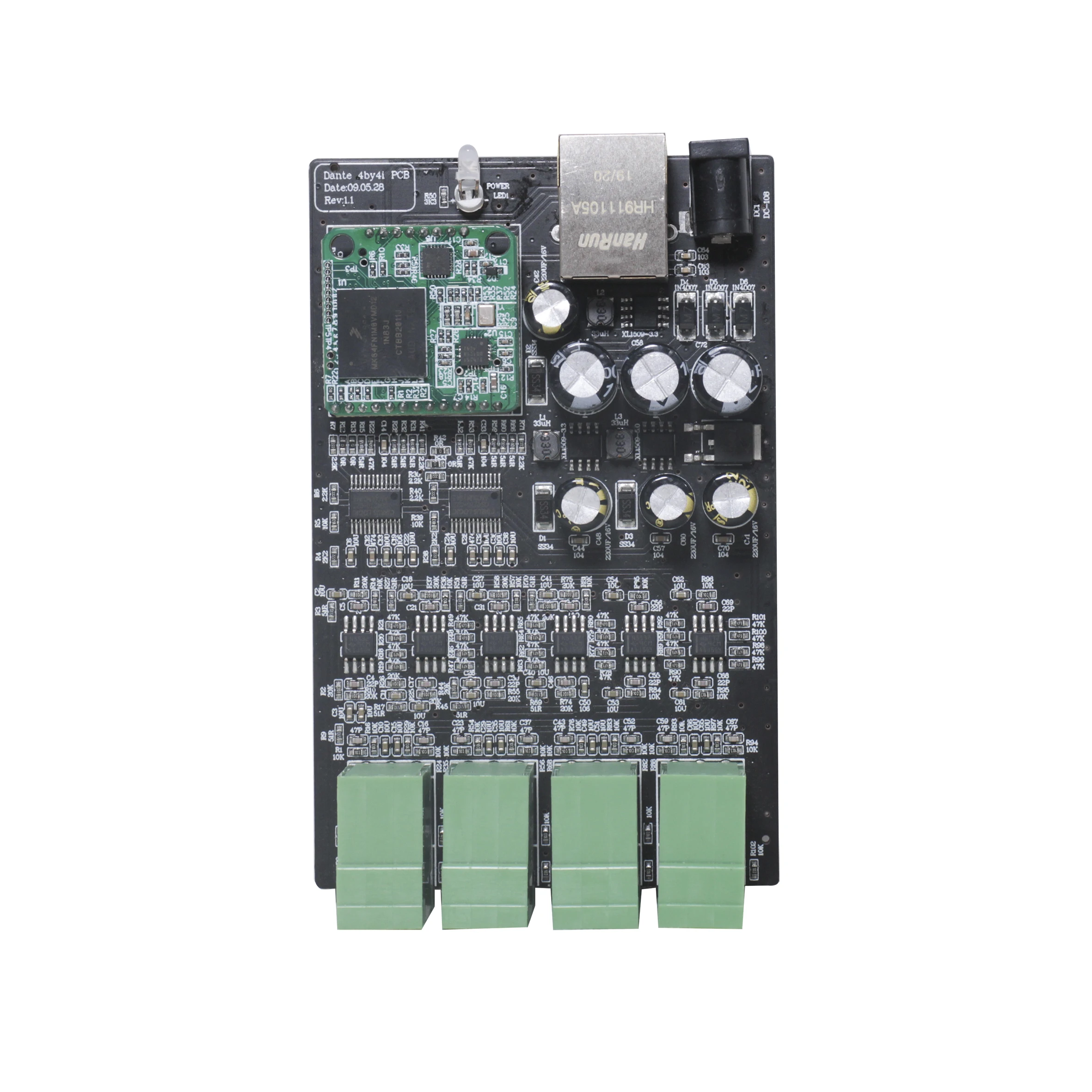 Professional Dante Audio IP Network PCB 4 In 4 Out Dante Transmitter Converter Printed Circuit Board, Support 12VDC Power