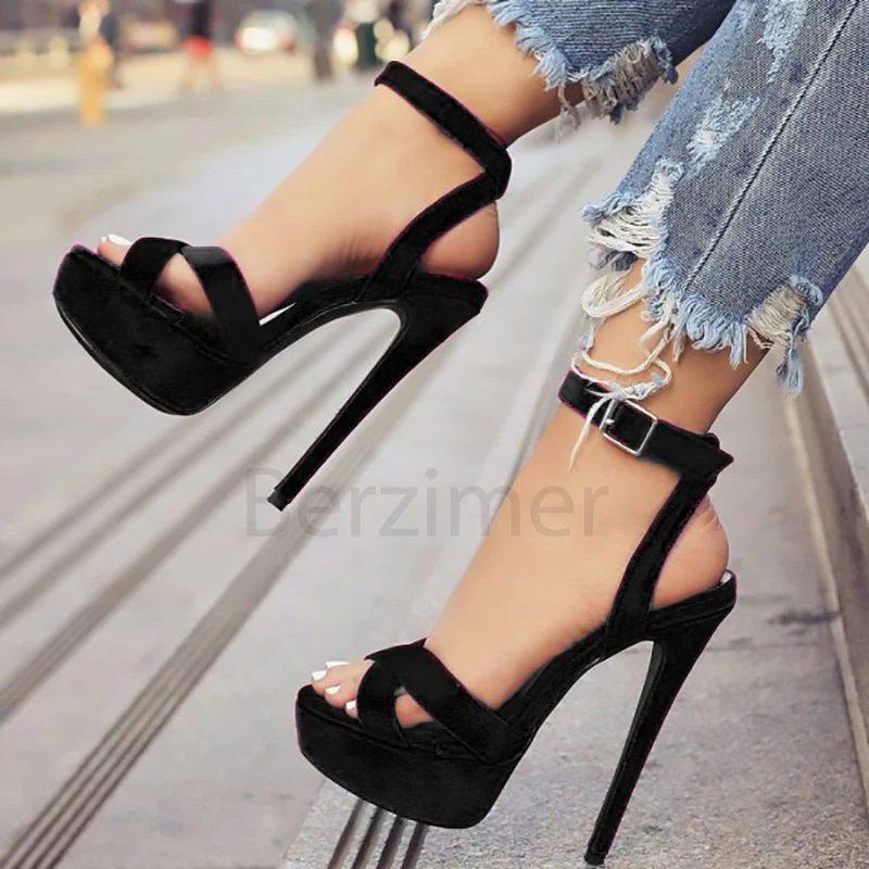 BERZIMER Summer Women Platform Sandals Opem Toe Heels Stiletto Party Sandalias Pumps Shoes Woman Chaussure Big Size 45 49 50 52