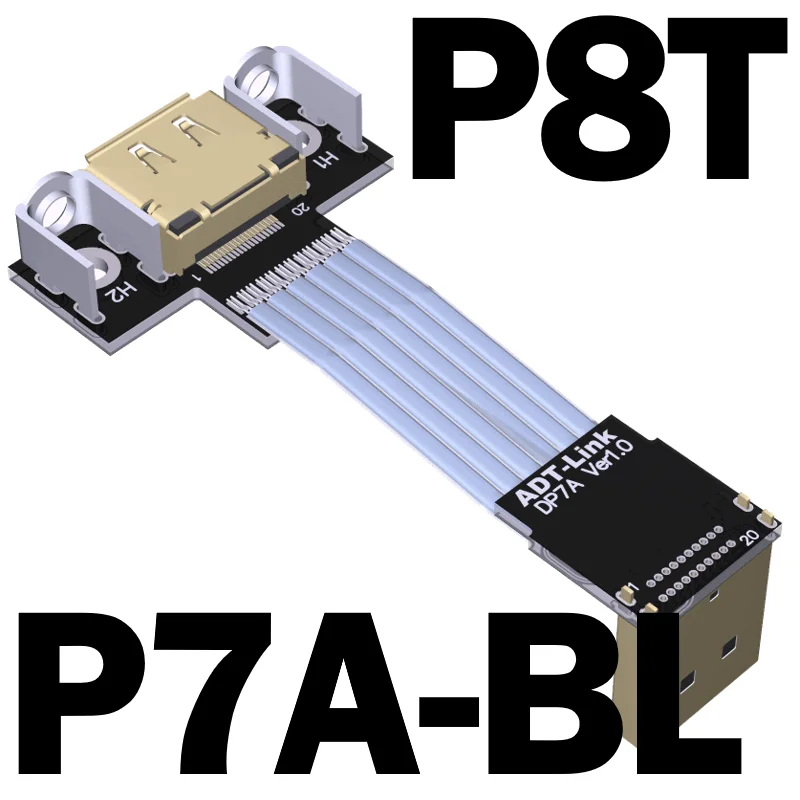 جديد ديسبلايبورت الشريط تمديد كابل ذكر أنثى شقة المعادن محمية FPC DP إلى DP V1.4 محول 90 درجة مع جبل قوس