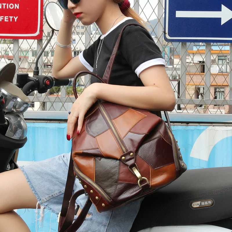 Cobbler Legend Vintage Backpack Woman Genuine Leather Travel Bags Female Zipper Laptop Lady Patchwork Shoulder Bag For School